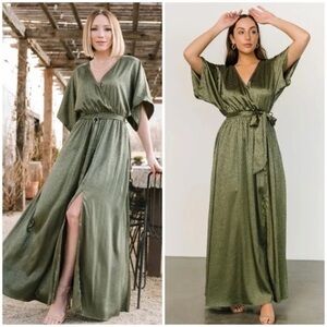 Baltic Born Savannah Print Kimono Maxi Dress Olive Green Size XS